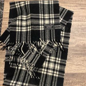 Christian Dior black and white plaid scarf